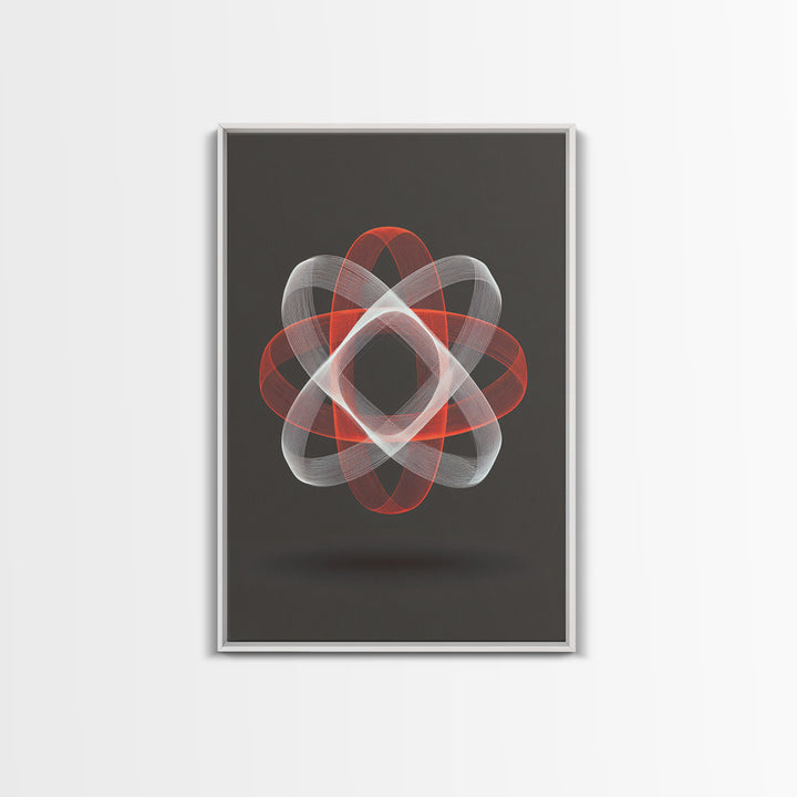 Red White Kinetic Line Wall Art, Spirograph Geometric Canvas Print, Modern Abstract Decor, Dark Statement Art Poster Print