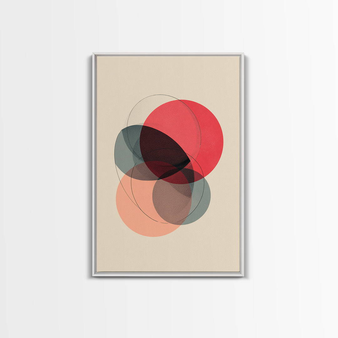 Red Peach Abstract Circles Wall Art, Minimalist Geometric Canvas Print, Midcentury Modern Decor, Neutral Bedroom Print Poster