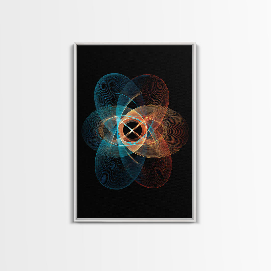 Glowing Atomic Orbital Abstract Canvas Print, Midcentury Modern Wall Art, Geometric Art Print, Retro Modern Home Decor Gift