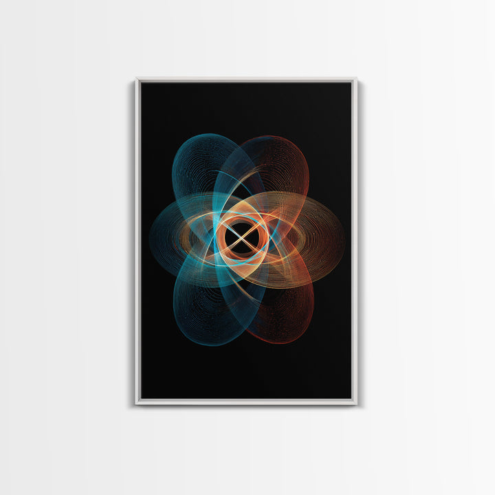 Glowing Atomic Orbital Abstract Canvas Print, Midcentury Modern Wall Art, Geometric Art Print, Retro Modern Home Decor Gift