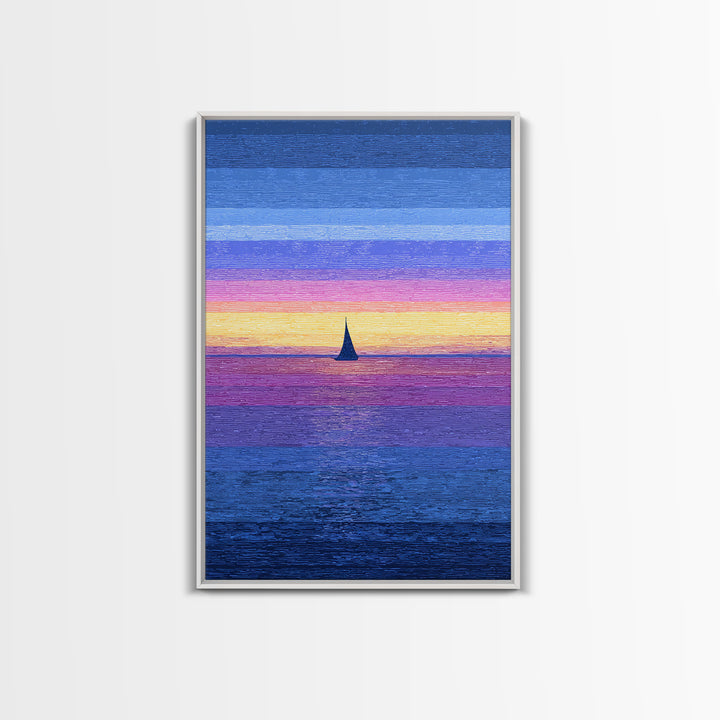 Vivid Sunset Sailboat Horizon Canvas Print, Blue Pink Coastal Wall Art, Modern Art Print, Ocean Landscape Home Decor Poster