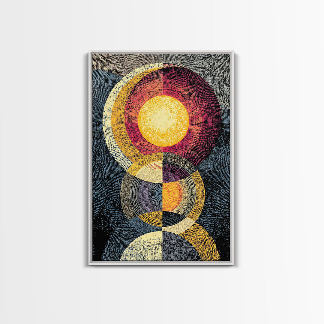 Stacked Solar Circle Geometric Wall Art, Midcentury Modern Abstract Art Print, Bauhaus Inspired Canvas Print, Retro Decor