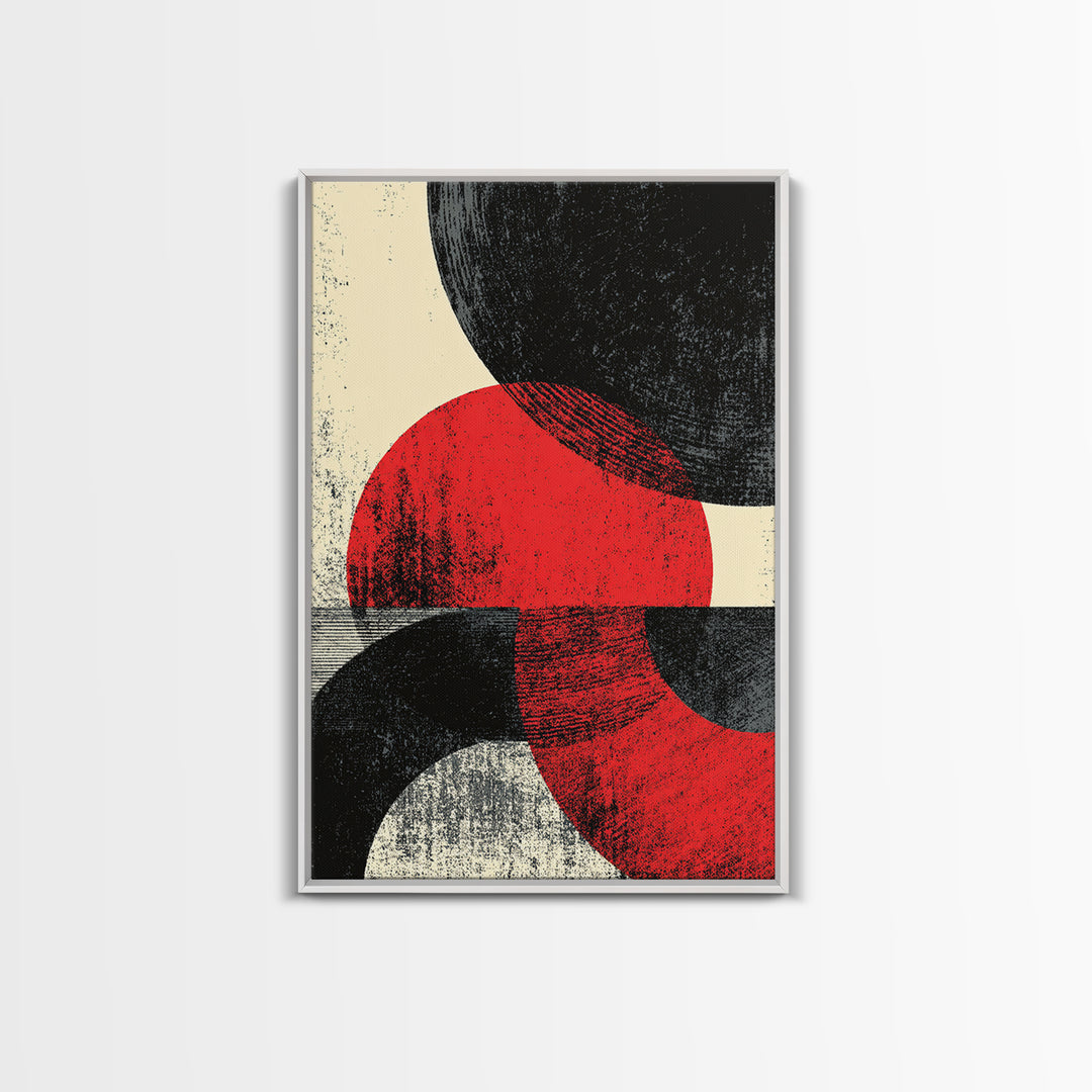 Red Black Half Moon Abstract Wall Art, Midcentury Modern Print, Retro Geometric Poster, Minimalist Bauhaus MCM Home Decor