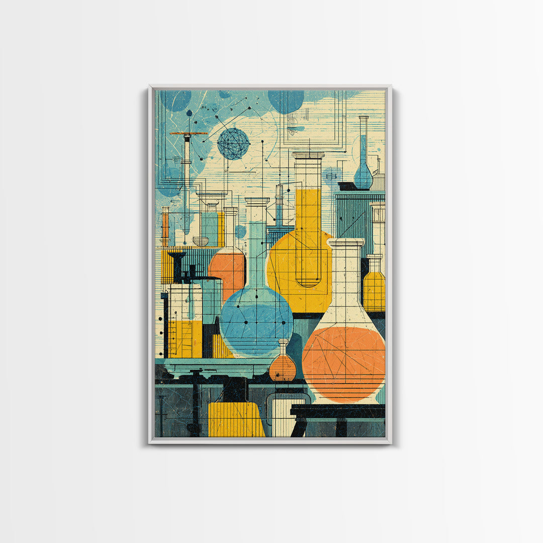 Retro Science Laboratory Glassware Wall Art, Midcentury Modern Art Print, Chemistry Poster, Atomic Office Decor, MCM Decor