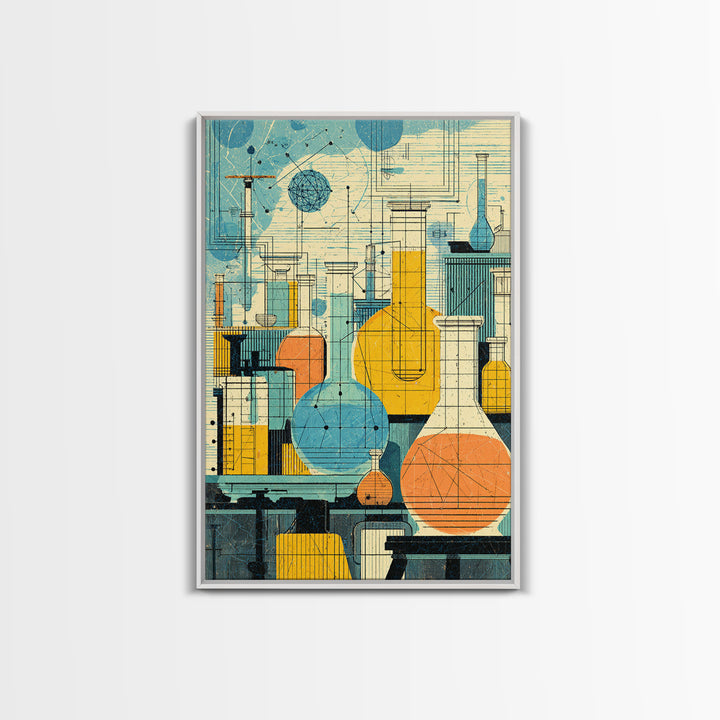 Retro Science Laboratory Glassware Wall Art, Midcentury Modern Art Print, Chemistry Poster, Atomic Office Decor, MCM Decor