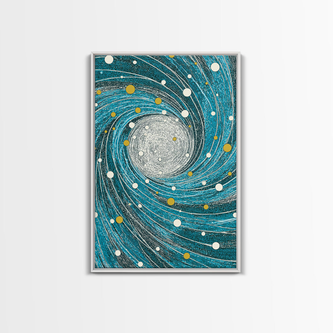 Turquoise Spiral Galaxy Wall Art, Cosmic Abstract Art Print, Modern Geometric Wall Decor, Space Poster, Blue Gold Decor Gift
