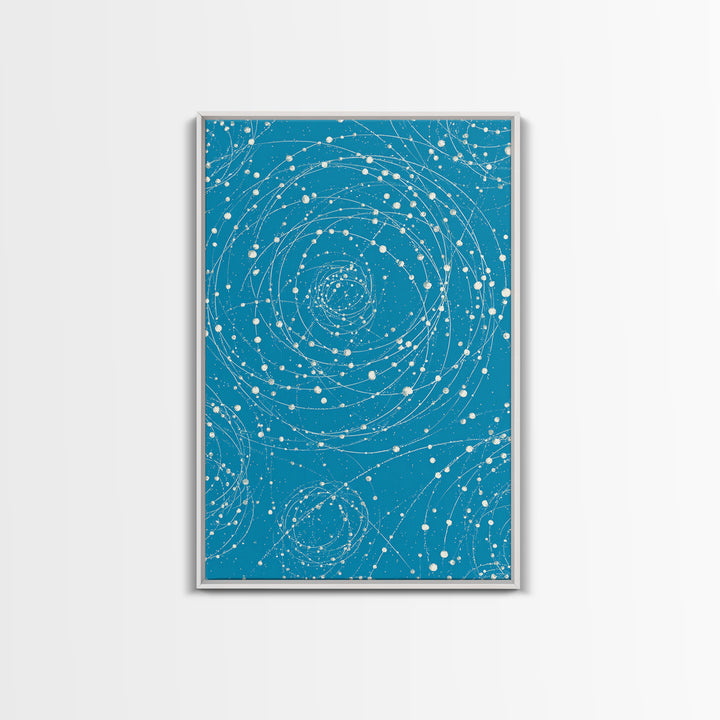 Turquoise Spiral Orbit Dots Wall Art, Midcentury Modern Art Print, Atomic Retro Decor, Space Abstract Art For Bedroom Decor
