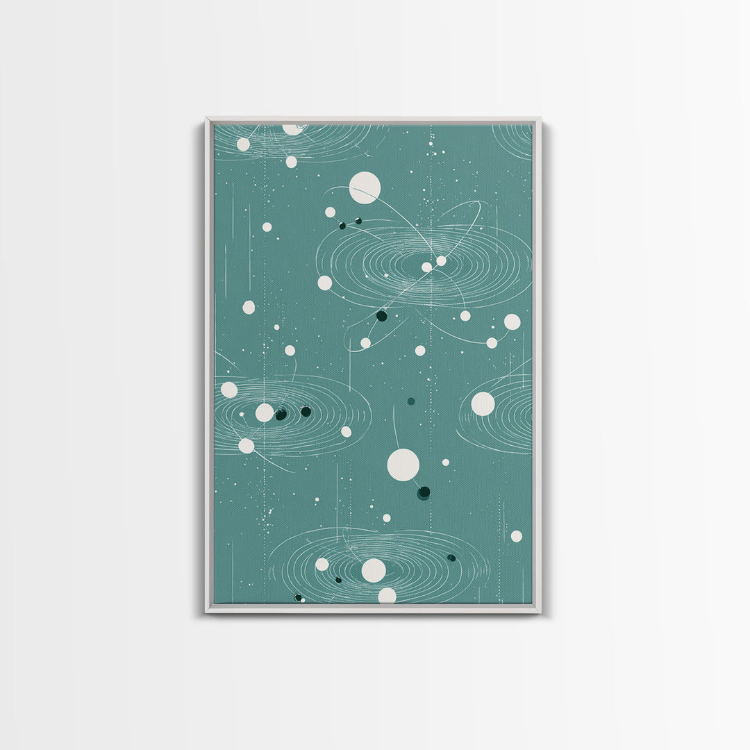 Teal Orbital Rings And Dots Wall Art, Midcentury Modern Abstract Art, Atomic Retro Poster, Space Decor For Living Room Decor