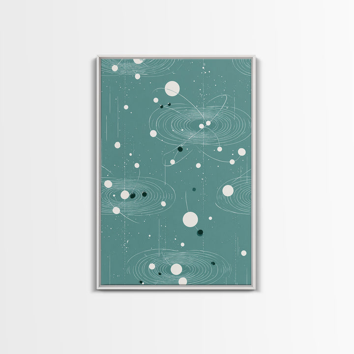 Teal Orbital Rings And Dots Wall Art, Midcentury Modern Abstract Art, Atomic Retro Poster, Space Decor For Living Room Decor
