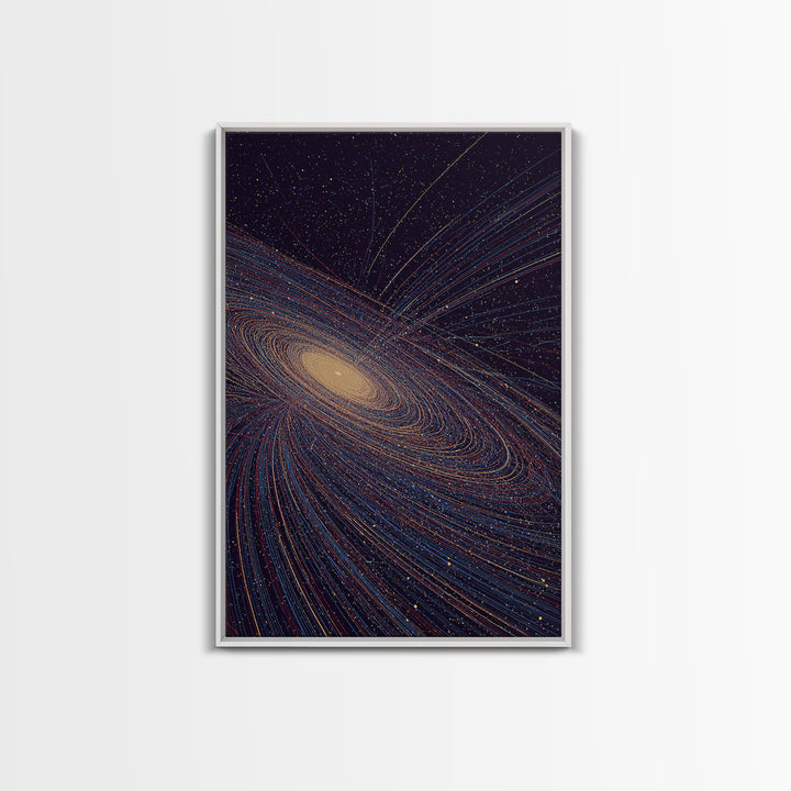 Golden Spiral Galaxy Lines Canvas Print, Modern Abstract Art Print, Cosmic Retro Wall Art, Space Decor For Living Room Decor