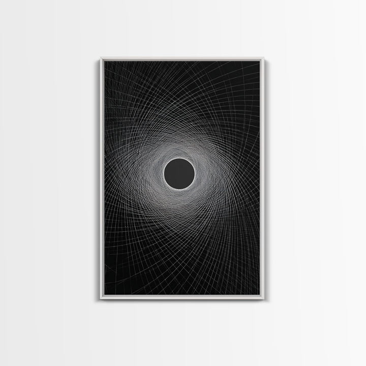 Black Vortex Spiral Grid Wall Art, Modern Abstract Art Print, Geometric Wall Decor, Space Abstract Poster For Office Decor