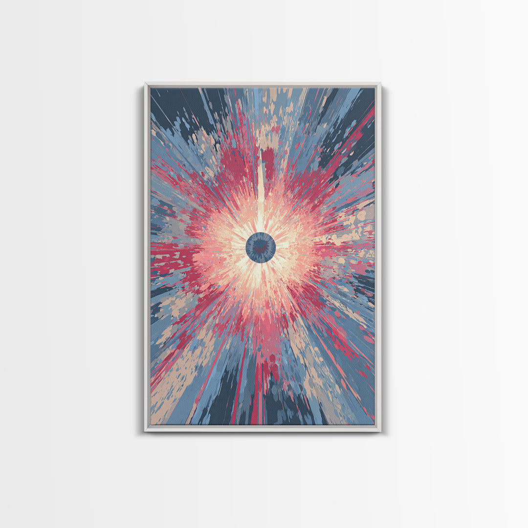 Pink Blue Exploding Starburst With Soft Rays Canvas Print, Modern Abstract Art, Colorful Wall Art, Trendy Home Office Decor