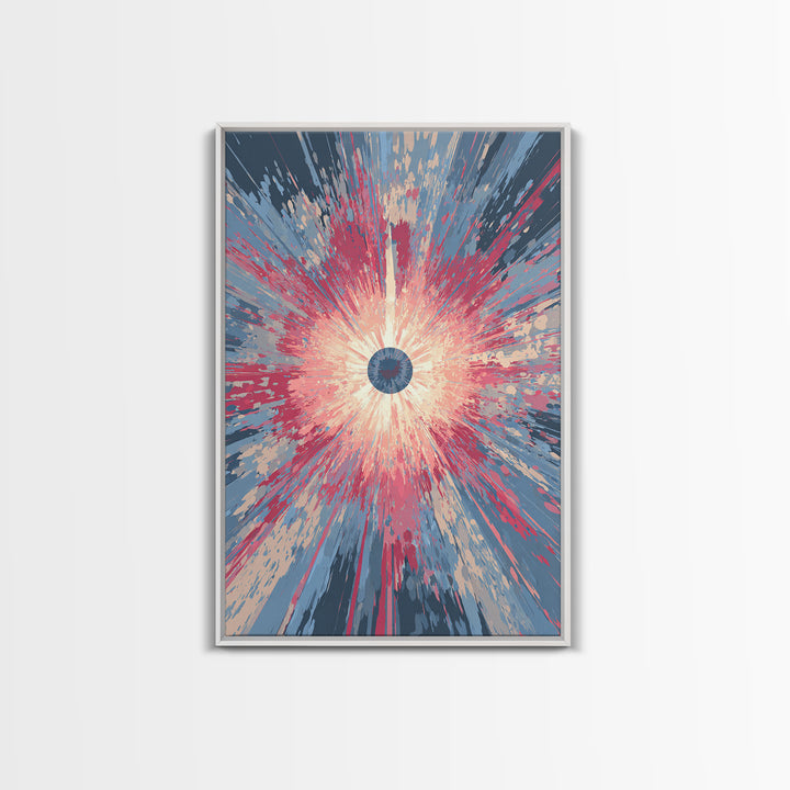 Pink Blue Exploding Starburst With Soft Rays Canvas Print, Modern Abstract Art, Colorful Wall Art, Trendy Home Office Decor