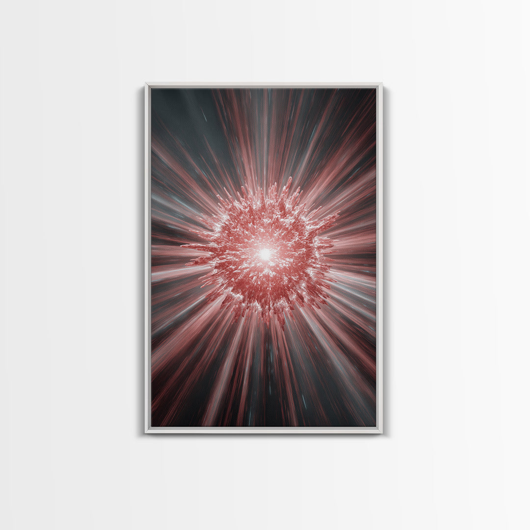 Red White Cosmic Energy Explosion Wall Art, Modern Digital Art, Abstract Space Poster, Statement Wall Decor, Large Canvas Print