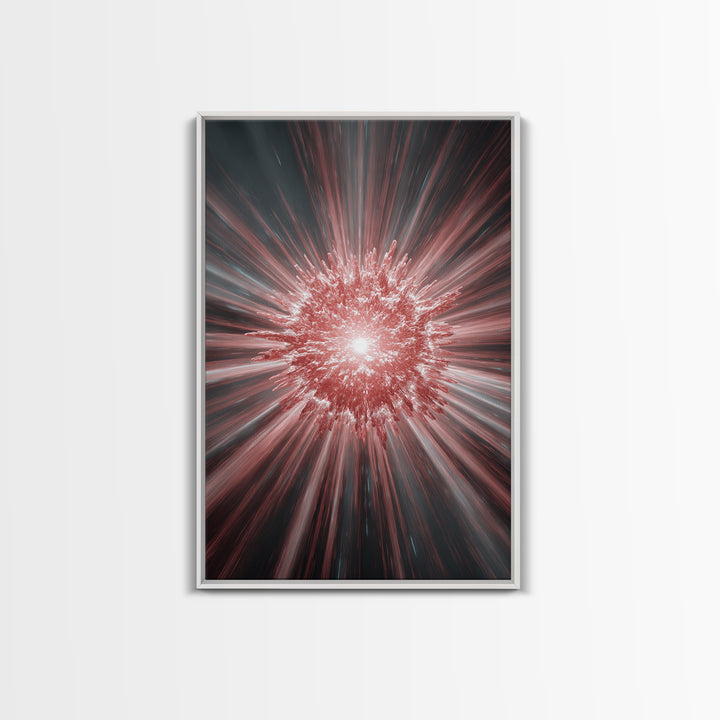 Red White Cosmic Energy Explosion Wall Art, Modern Digital Art, Abstract Space Poster, Statement Wall Decor, Large Canvas Print