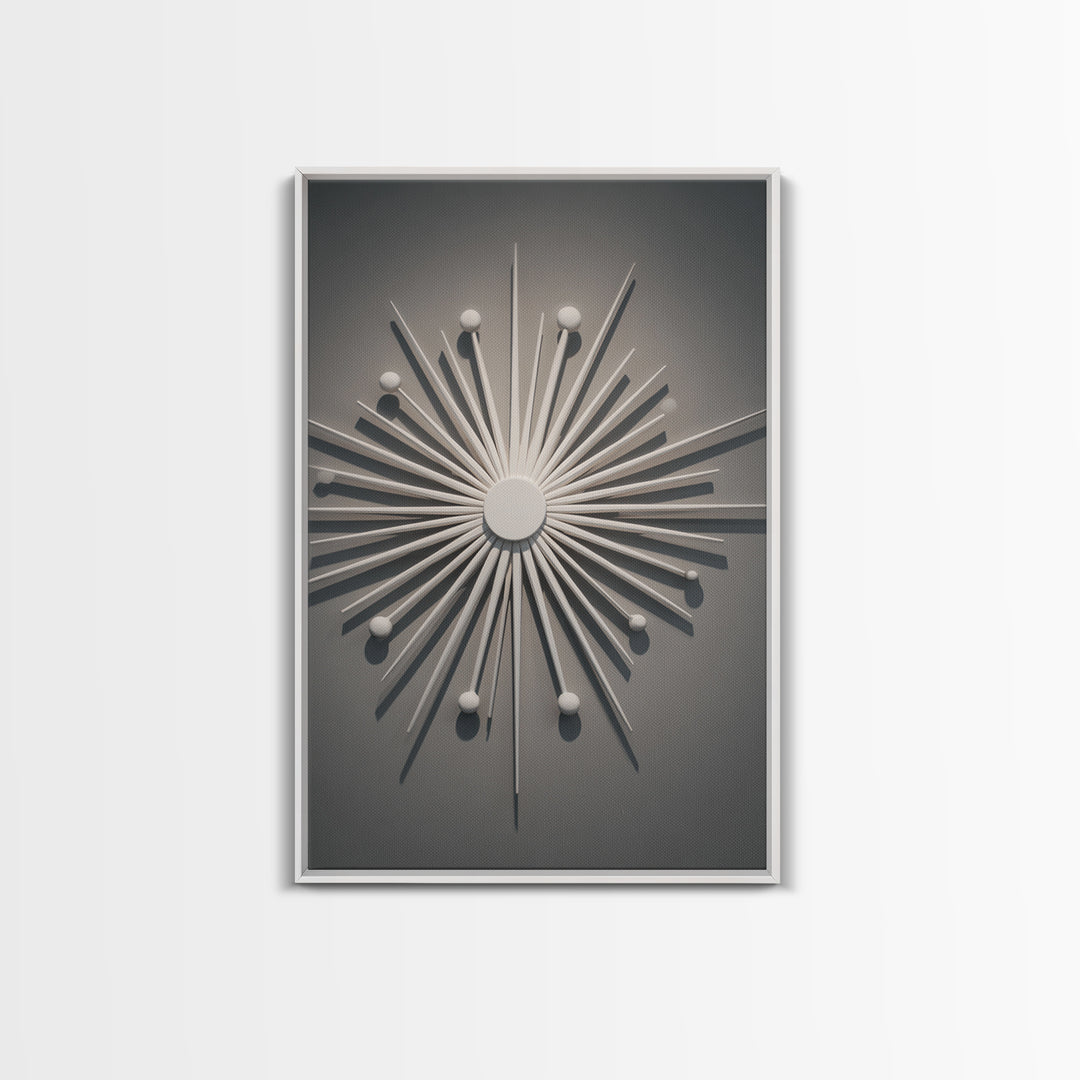 White Atomic Starburst Wall Art, Midcentury Modern Art, Retro Wall Decor, 1950s Design, MCM Home Decor Print For Living Room