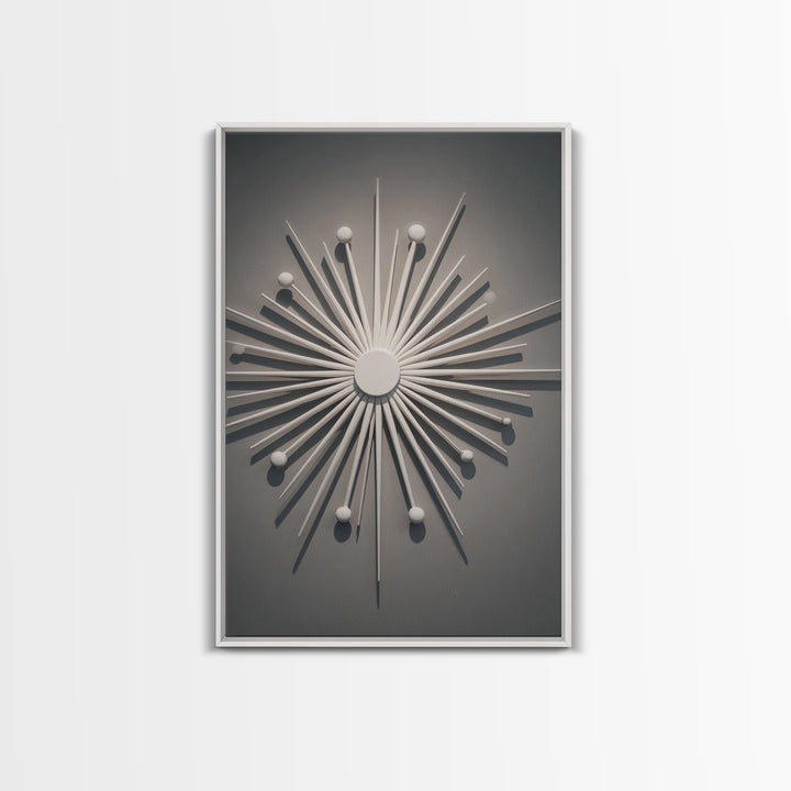 White Atomic Starburst Wall Art, Midcentury Modern Art, Retro Wall Decor, 1950s Design, MCM Home Decor Print For Living Room