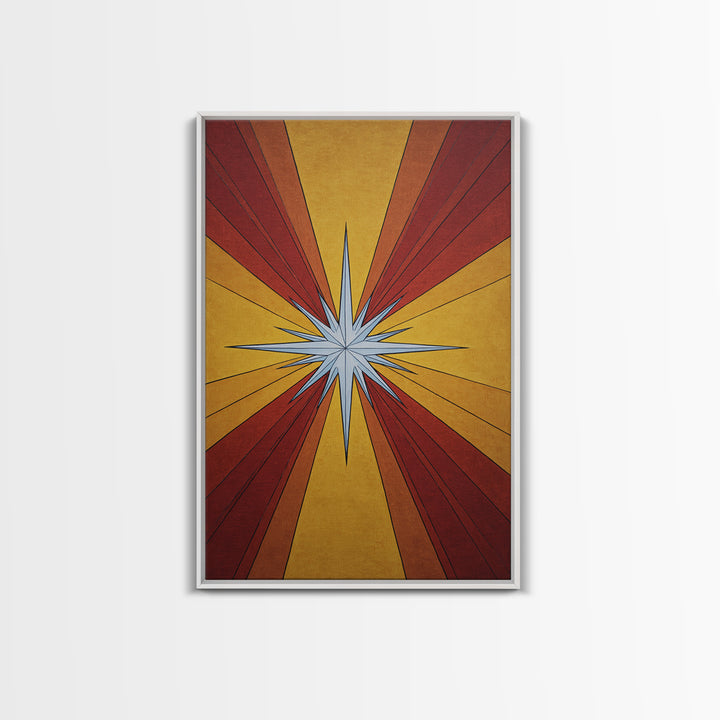 Red Gold Compass Star Canvas Print, Midcentury Modern Art, Atomic Retro Poster, Geometric Wall Decor, 1960s MCM Print Gift