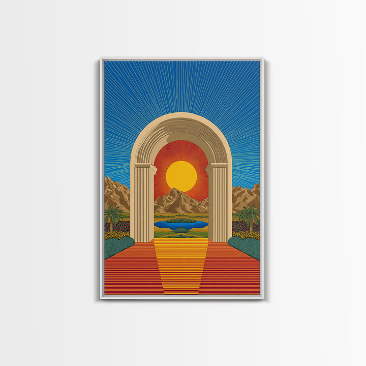 Desert Sun Portal Landscape Canvas Print, Midcentury Modern Wall Art, Retro Travel Poster, Scenic Southwest Home Decor Art