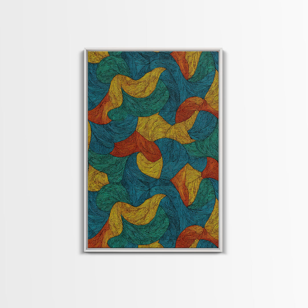 Textured Teal Rust Ribbon Abstract Wall Art, Mid Century Modern Art Print, Retro Pattern Home Office Decor For Living Room