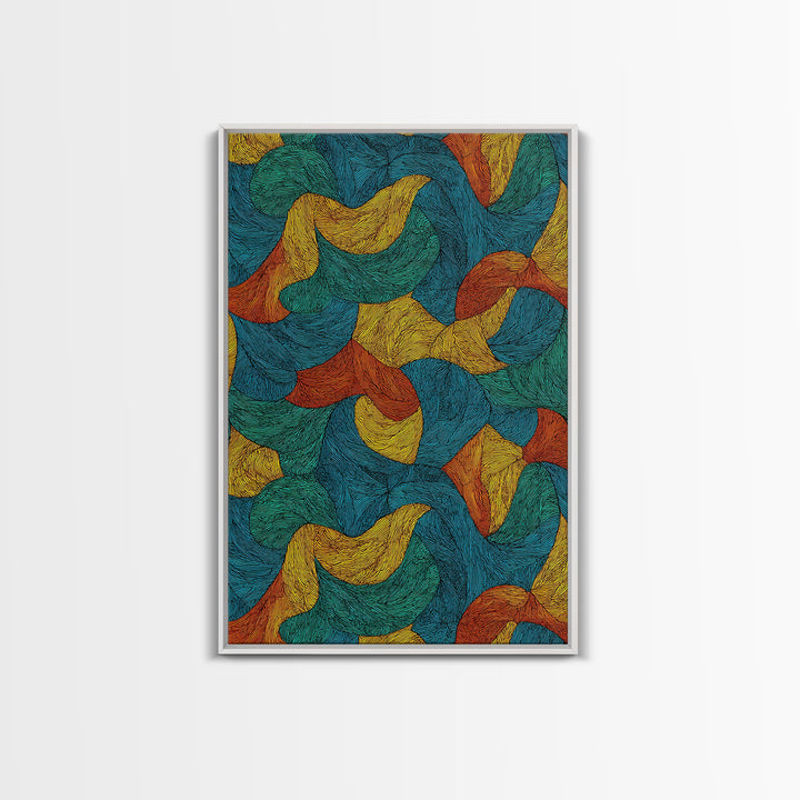 Textured Teal Rust Ribbon Abstract Wall Art, Mid Century Modern Art Print, Retro Pattern Home Office Decor For Living Room