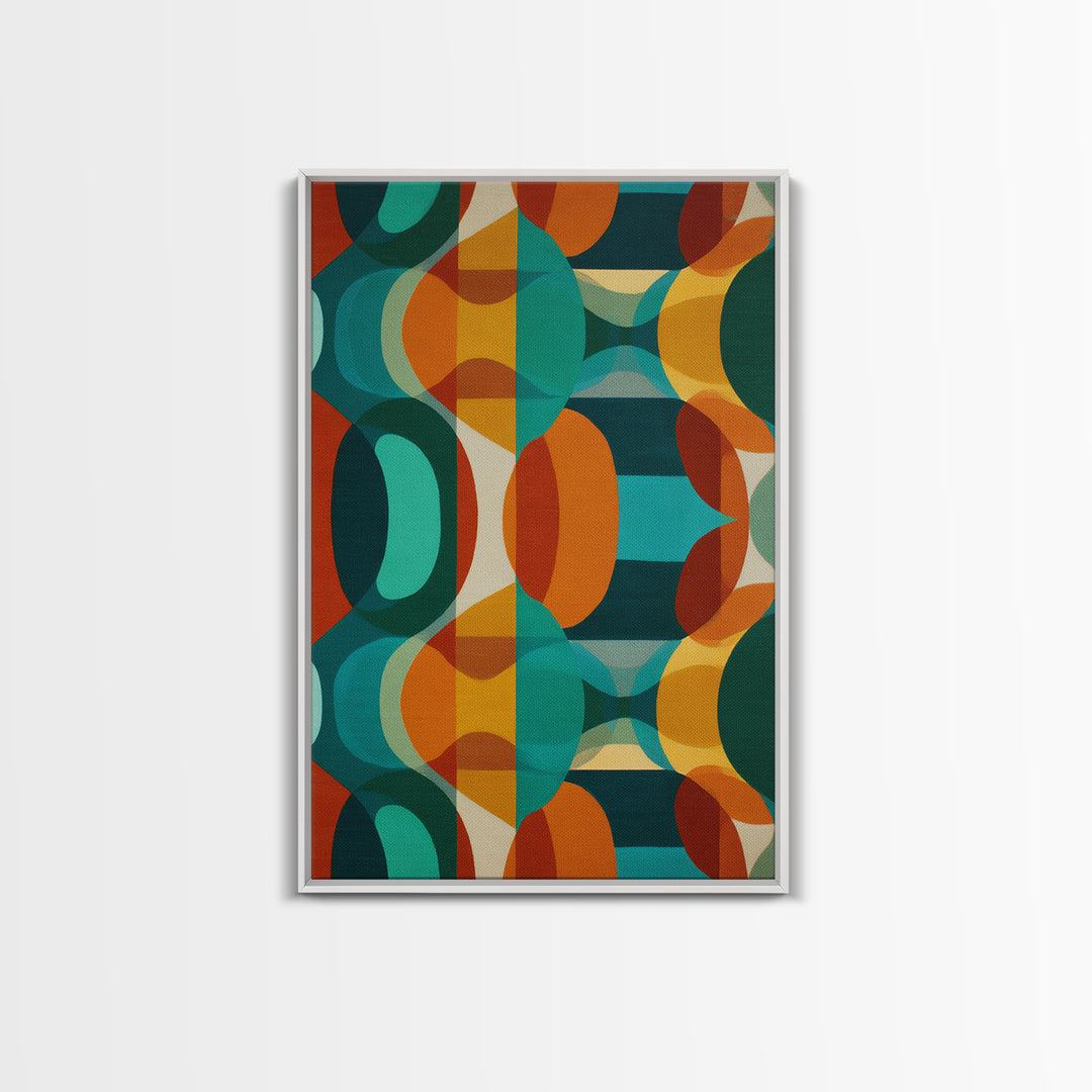 Overlapping Teal Orange Circle Canvas Print, Mid Century Modern Wall Art, Bold Geometric Abstract Retro Home Office Decor