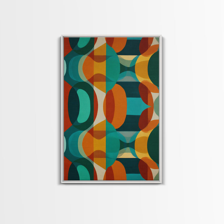 Overlapping Teal Orange Circle Canvas Print, Mid Century Modern Wall Art, Bold Geometric Abstract Retro Home Office Decor
