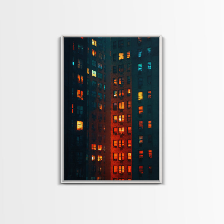 Glowing Apartment Windows Wall Art, Urban Night Photography Print, Modern Wall Decor, Cityscape Poster For Loft Living Room