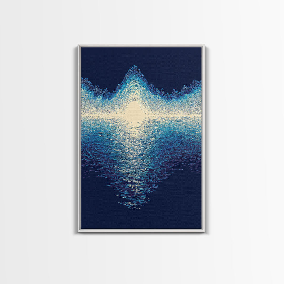 Luminous Blue Waveform Canvas Print, Abstract Ocean Light Wall Art, Modern Digital Art Poster, Meditation Room Decor Gift
