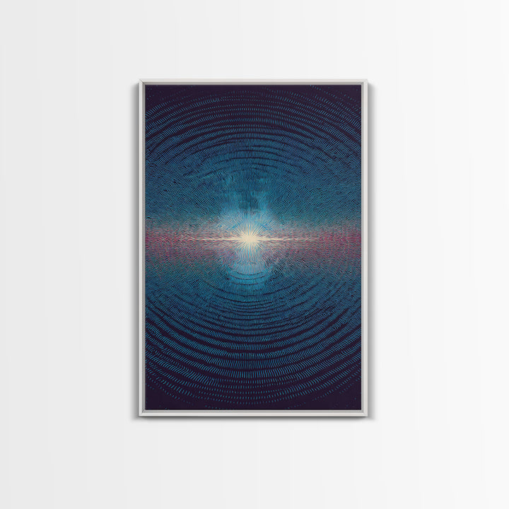 Radiant Blue Ripple Sun Wall Art, Circular Abstract Light Print, Modern Geometric Art, Space Inspired Decor For Bedroom Poster