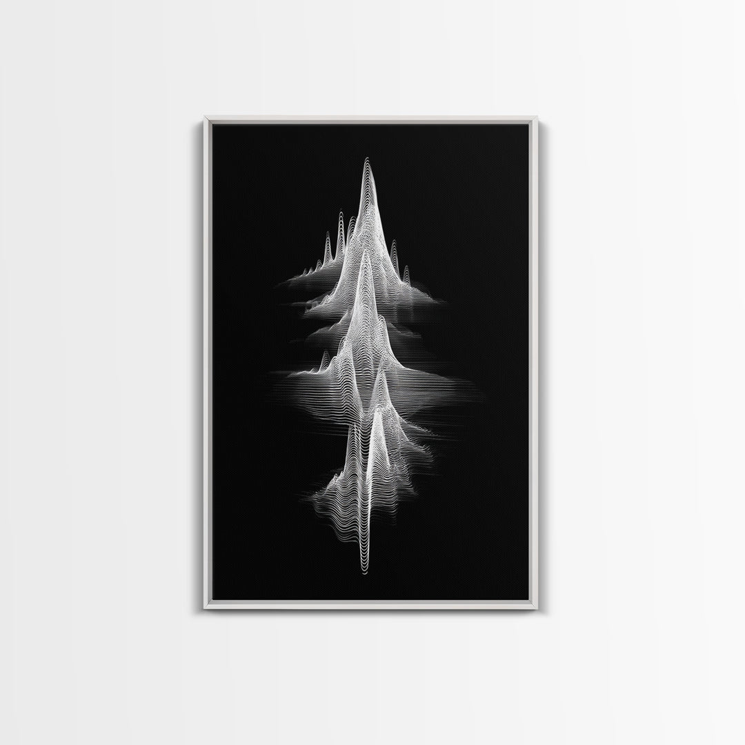 Black White Waveform Peak Wall Art, Minimal Abstract Line Print, Modern Sci Fi Poster, Geometric Office Decor Gift For Music Room