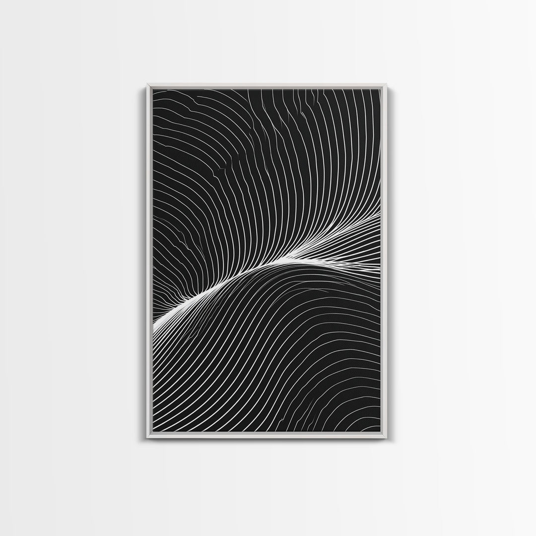 Black White Flowing Line Abstract Wall Art, Modern Op Art Print, Minimalist Wall Decor, Geometric Art For Bedroom, Home Office Decor