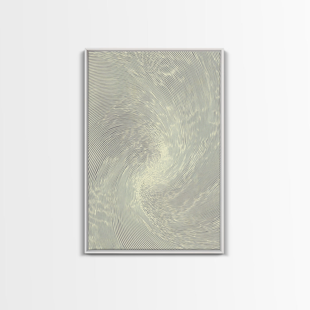 Cream Spiral Line Op Art Canvas Print, Midcentury Modern Abstract Art, Minimalist Wall Art Decor, Neutral Home Office Poster