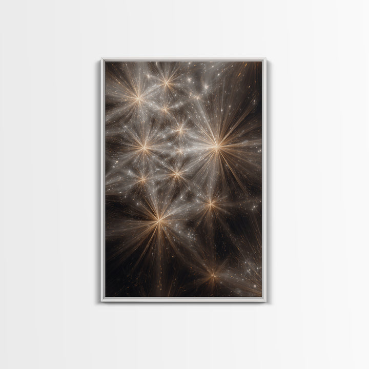 Golden Cosmic Starburst Network Framed Canvas Print, Space Abstract Art, Modern Wall Art, Statement Wall Decor, Luxury Home Decor