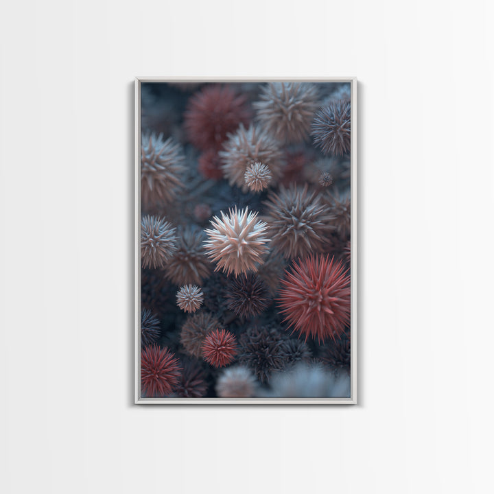 Surreal Spiky Coral Urchin Abstract Canvas Print, Blue Red Modern Art Print, Nature Wall Art Decor, Coastal Statement Piece