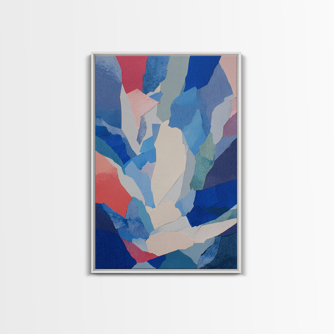 Blue Pink Torn Paper Abstract Collage, Wall Art, Modern Abstract Art Print, Contemporary Poster, Minimalist Bedroom Decor