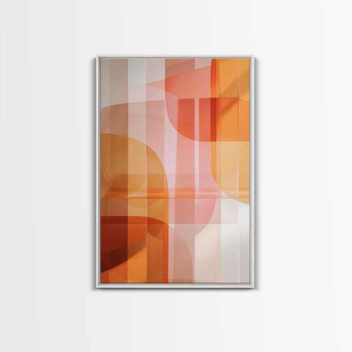 Orange Pink Translucent Shapes, Canvas Print, Modern Geometric Wall Art, Warm Abstract Decor, Mid Century Home Office Poster