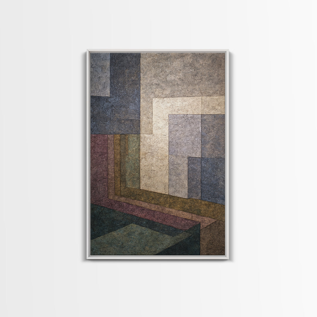 Moody Architectural Geometry Wall Art, Midcentury Modern Abstract Print, Neutral Blue Mauve Decor, Perspective Office Art