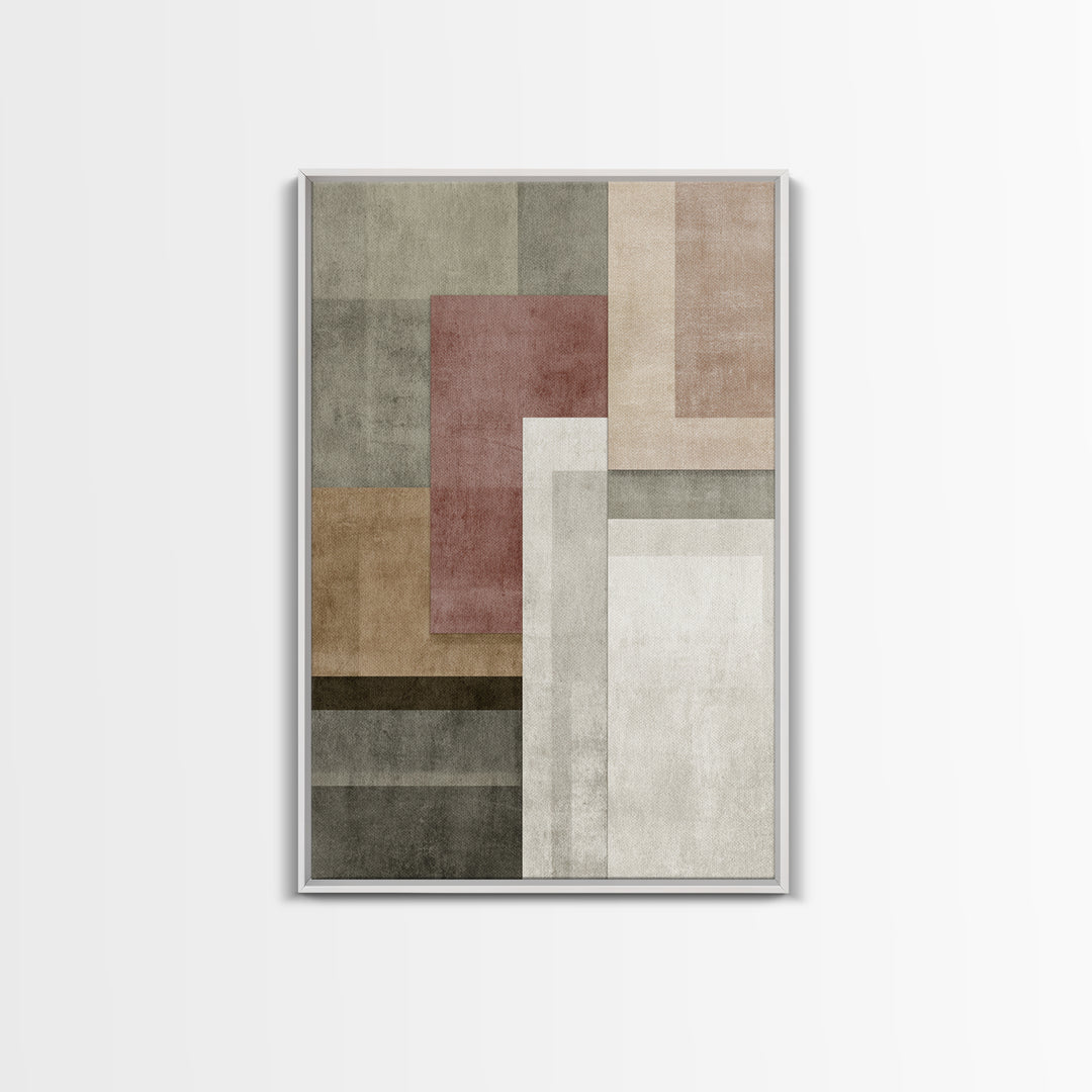 Muted Neutral Rectangles Wall Art, Modern Abstract Canvas Print, Midcentury Home Decor, Sage Green Terracotta Office Art