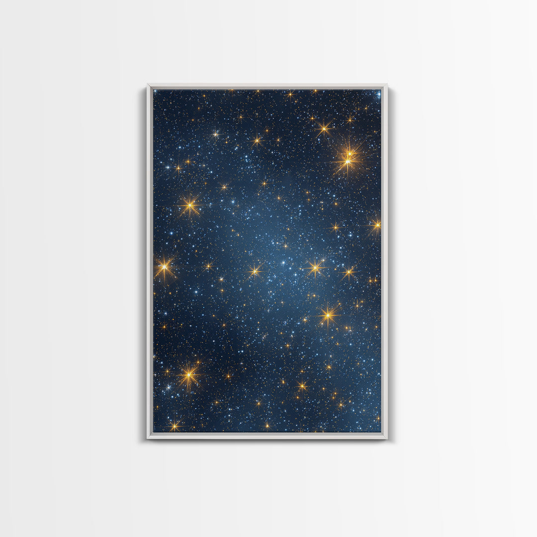 Blue Galaxy Gold Star Field Wall Art, Cosmic Retro Art Print, Space Abstract Art, Modern Celestial Decor, Starry Night Poster