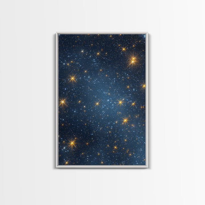 Blue Galaxy Gold Star Field Wall Art, Cosmic Retro Art Print, Space Abstract Art, Modern Celestial Decor, Starry Night Poster