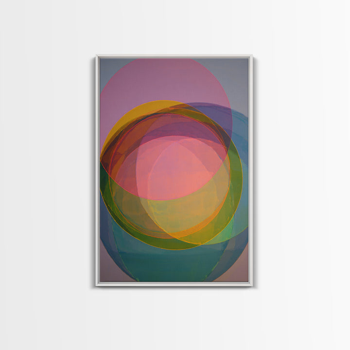 Colorful Transparent Circle Layers, Wall Art, Modern Abstract Art Print, Rainbow Geometric Decor, Bold Midcentury Poster