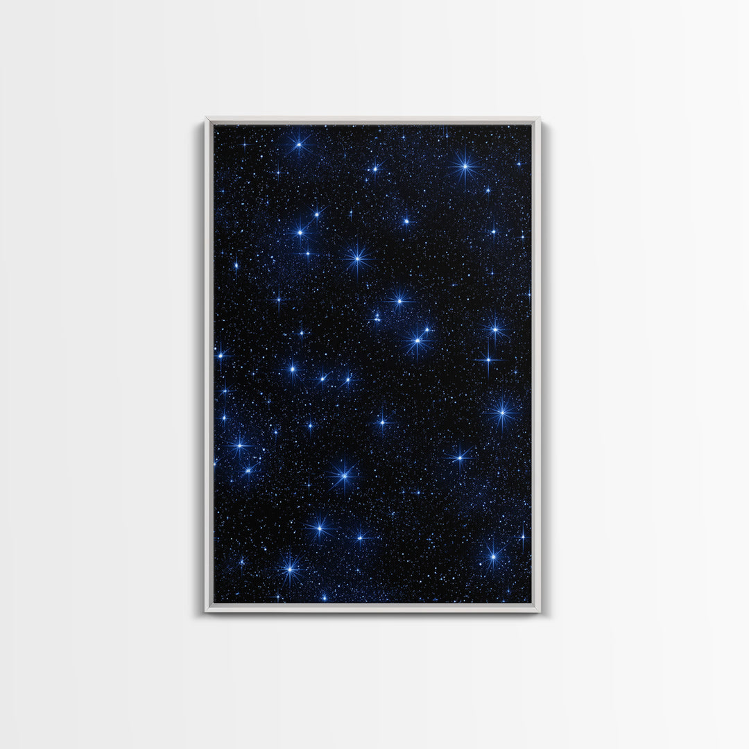 Deep Blue Starry Sky Framed Canvas Print, Space Abstract Wall Art, Cosmic Retro Poster, Modern Celestial Home Decor, Night Sky Print