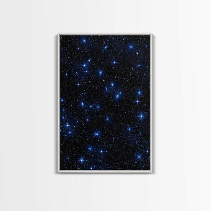 Deep Blue Starry Sky Framed Canvas Print, Space Abstract Wall Art, Cosmic Retro Poster, Modern Celestial Home Decor, Night Sky Print