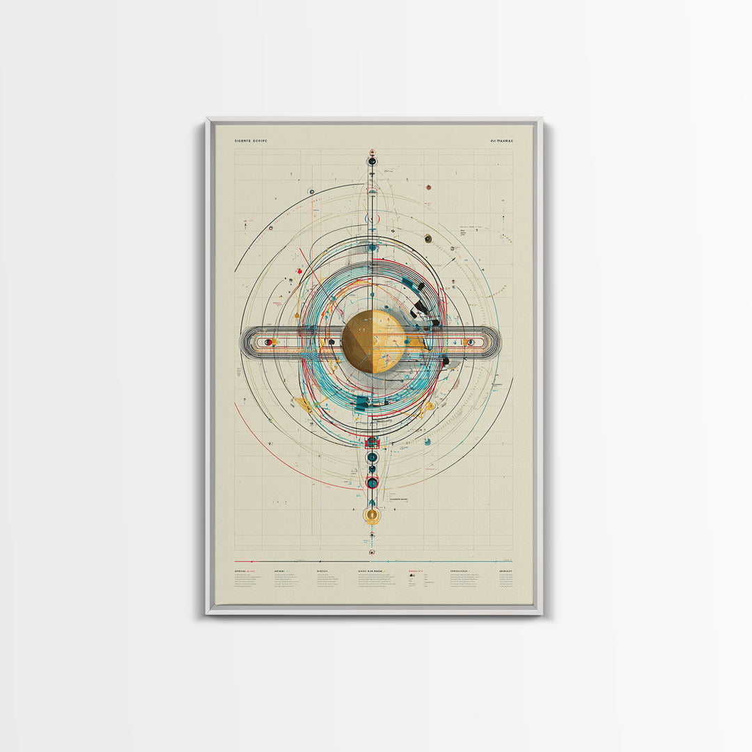 Futuristic Orbital Diagram Canvas Print, Technical Space Wall Art, Abstract Sci Fi Poster, Midcentury Modern Home Decor Gift