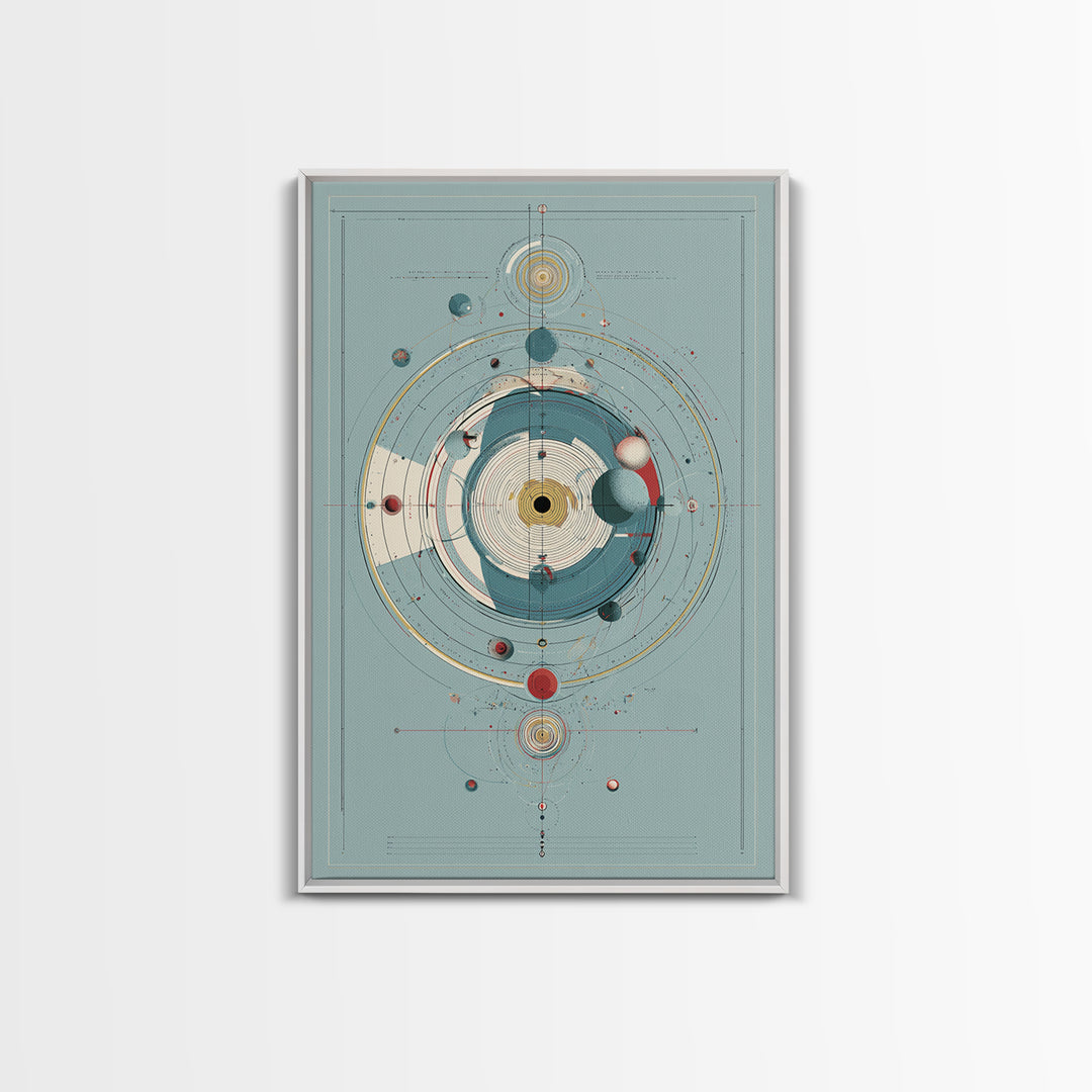 Teal Atomic Solar System Diagram Wall Art, Midcentury Modern Art, Space Abstract Art, Geometric Poster, Retro Home Decor