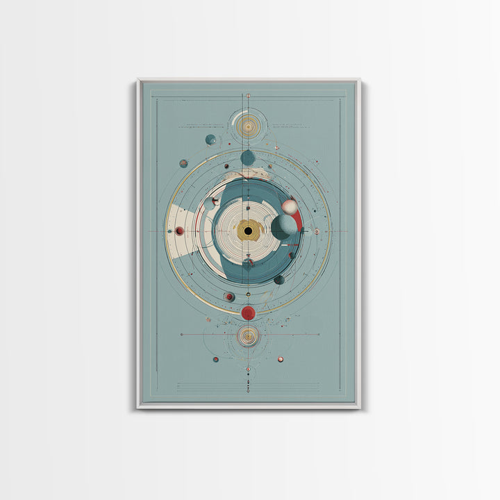 Teal Atomic Solar System Diagram Wall Art, Midcentury Modern Art, Space Abstract Art, Geometric Poster, Retro Home Decor
