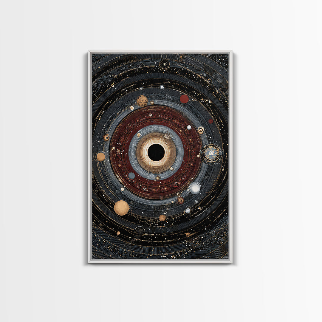 Ornate Black Hole Orbit Wall Art, Cosmic Midcentury Modern, Dark Space Abstract Art, Geometric Wall Decor, Statement Poster