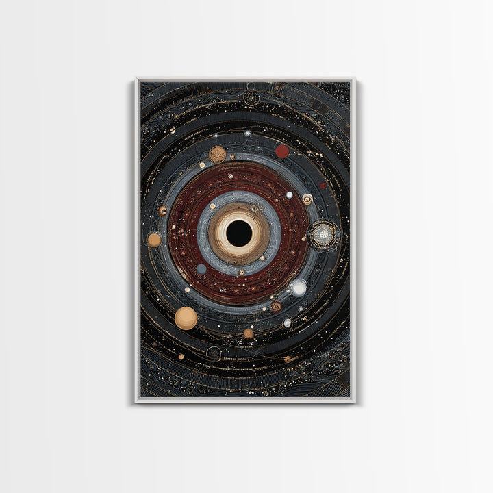 Ornate Black Hole Orbit Wall Art, Cosmic Midcentury Modern, Dark Space Abstract Art, Geometric Wall Decor, Statement Poster