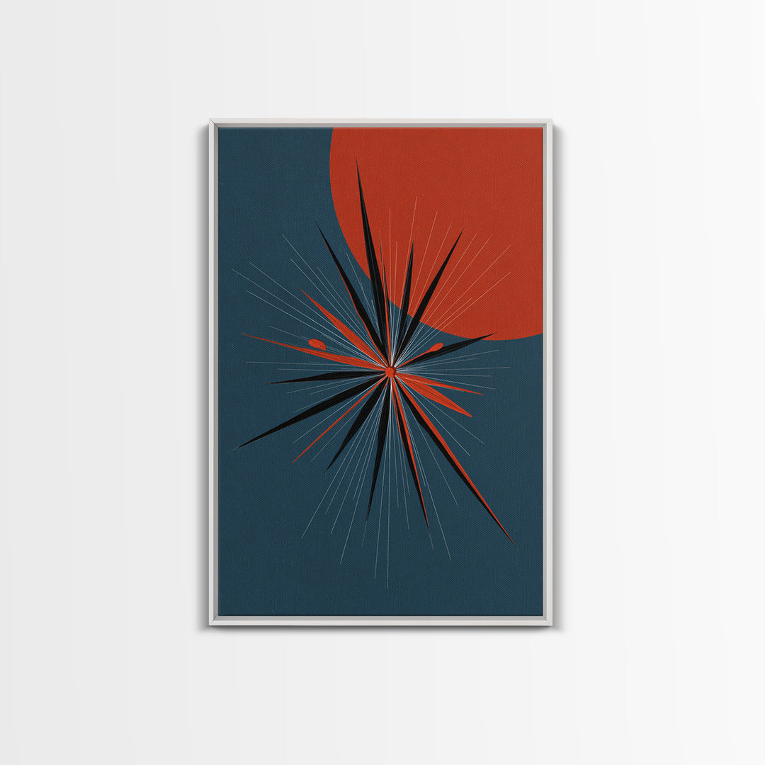 Red Sun Atomic Starburst Wall Art, Midcentury Modern Art, Retro Modern Poster, Blue Orange Abstract Print, Mcm Wall Decor